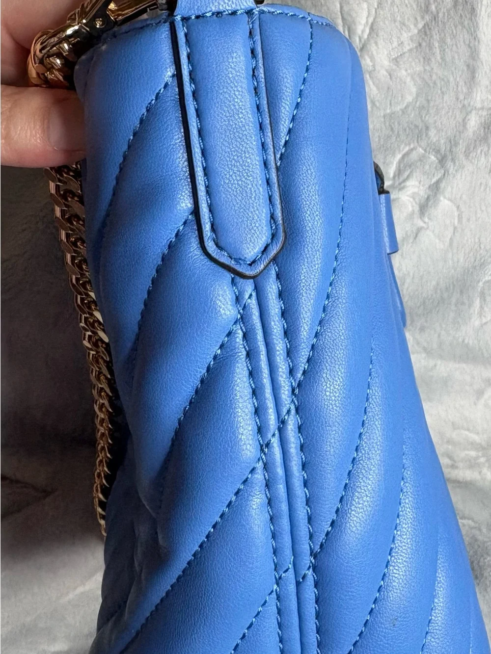 Michael Kors Bright Blue Quilted Leather Drawstring Shoulder Bag